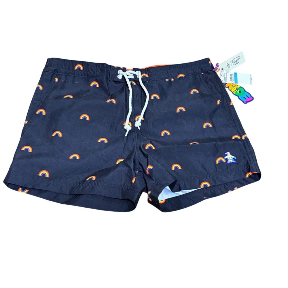 Original Penguin Gay Pride Swim Trunks Bathing Suit Men’s Size 31 Rainbow New